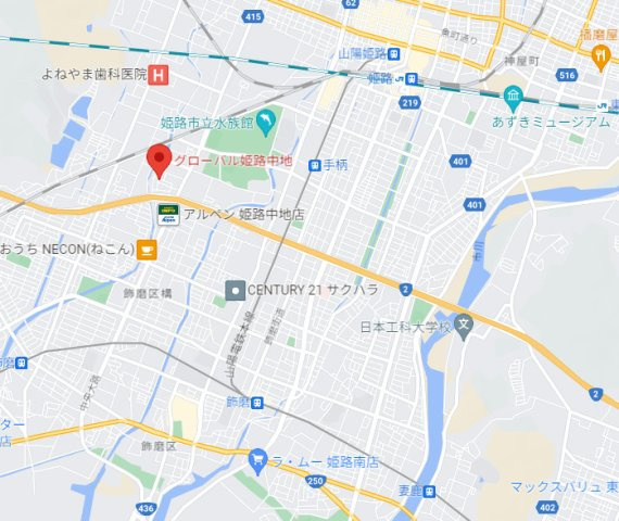 【地図】 | グローバル姫路中地　7階 | 荒川小学校、山陽中学校のエリアです。