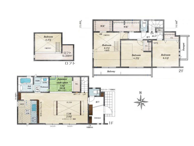 【間取り】 | 東久留米市前沢3丁目　新築一戸建住宅　全42棟　(保谷店) | 7号棟/広々LDKでご家族仲良く暮らせる住まい。隣接するタタミコーナーは、お子様を見守れる続き間のキッズスペースとして便利です。収納に役立つロフトも用意されています。