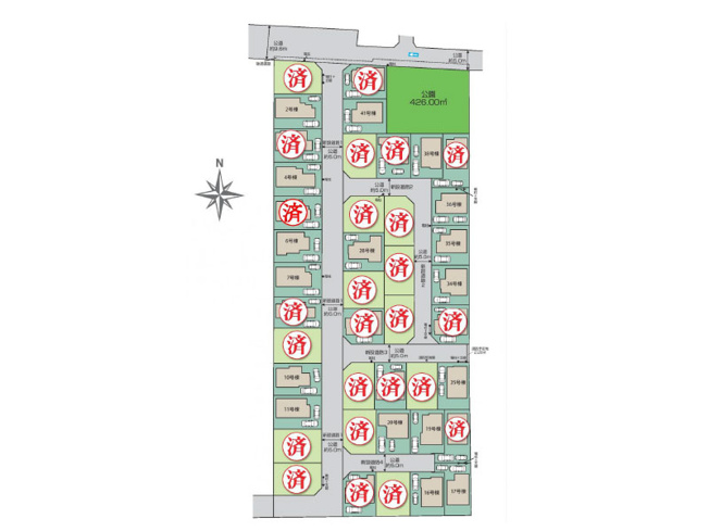 【区画図】 | 東久留米市前沢3丁目　新築一戸建住宅　全42棟　(保谷店) | 【全体区画図】
利便性に富んだ前沢エリアに全42棟の新たな街が誕生！公園併設の大型開発分譲地です。