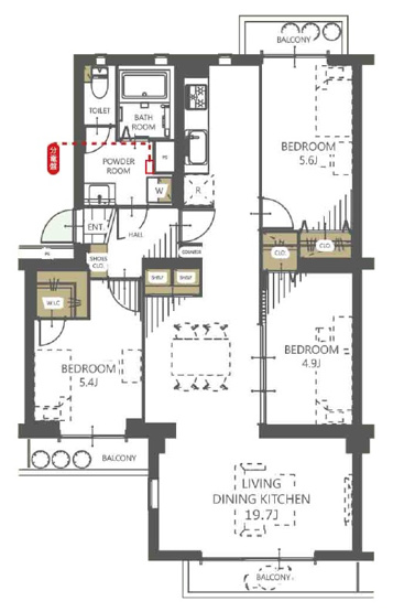 【間取り】 | 野火止団地1号棟　(志木本店) | 5階部分につき陽当たり・通風・眺望良好です。
水回りの設備も新規交換済みで気持ちよくお住まいいただけます。