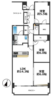 【間取り】 | パームスクエアジェームス山 | 3LDK、専有面積77.74平米、バルコニー面積10.36平米♪