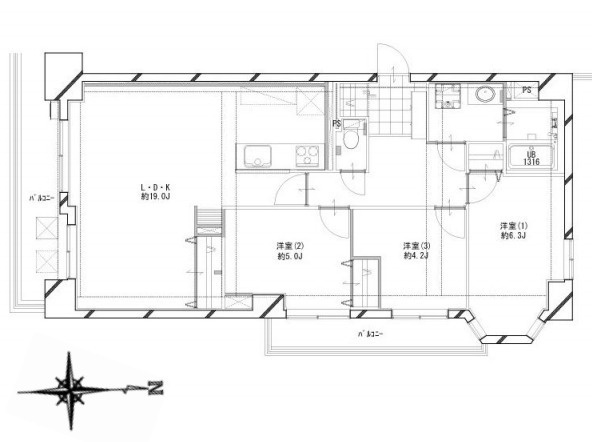 グリーンパーク大宮の間取り|【グリーンパーク大宮】・3LDK・専有面積77.06m2・バルコニー面積13.11m2