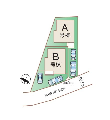福岡市南区曰佐4丁目第1-2棟（A号棟）の区画図|配置図（1号棟）