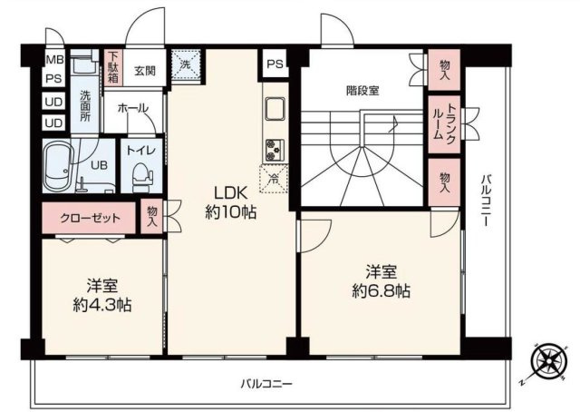 【間取り】 | シャンボール相模原 | 2LDKは、リビングダイニングキッチンと二つの居室がある間取りでございます。夫婦や小さなお子さんのいるご家庭に特におすすめで、リビングで家族団らんを楽しみつつ、個室でプライベートな時間も確保できます。