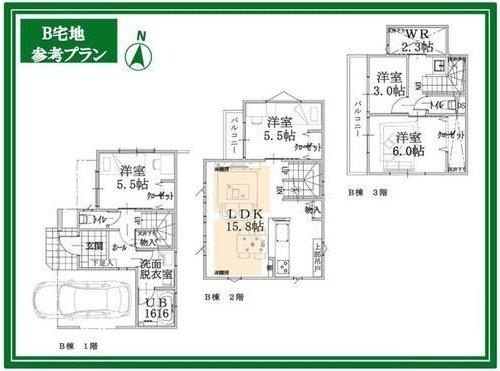 ◆アイマーレ上板橋の完成予想図|建物プラン例（B宅地）建物価格2500万円(税込)、建物面積105.56㎡