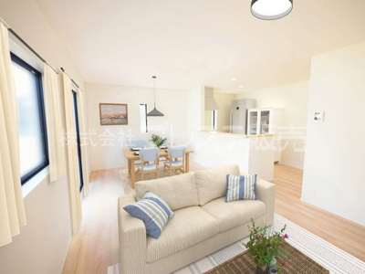 【居間・リビング】 | 奈良市杏町の新築一戸建 全２区画 | 現地写真（A３－２号地リビング）南向きですので、陽あたり良好です♪