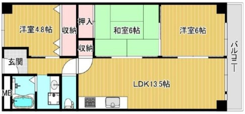 【リフォーム済】シャルマンコーポ草津　9Fの間取り