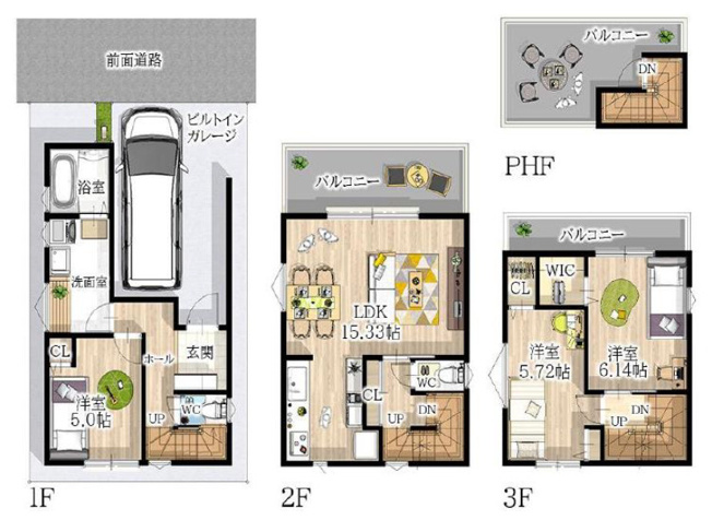 【間取り】 | 八尾市本町2丁目 | 【住宅設備はパナソニック製のハイグレード仕様です☆玄関電子キーシステム・食洗機・浴室乾燥機完備☆2階ワイドバルコニー☆屋上ルーフバルコニー付きです☆】