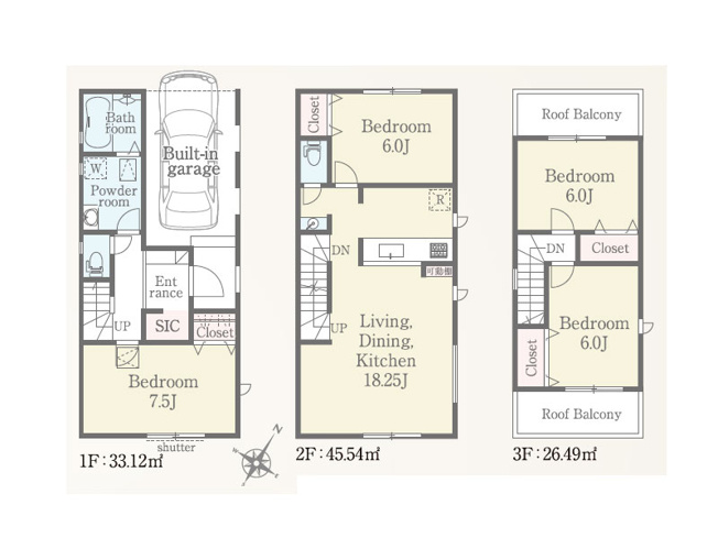 【間取り】 | 富士見市鶴瀬西3丁目　新築一戸建住宅　全1棟　(ふじみ野店) | 全居室6帖以上の広さを確保した4LDKゆとりの住まい。SICと各居室の収納で物もスッキリと片付きやすいです！※図面を基に作成しています。現況と異なる場合は現況を優先いたします。