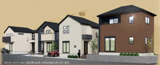 【外観パース】 | 【仲介手数料無料！！】川崎市麻生区細山4丁目　新築戸建て（全5棟）4号棟　5080万円 | 本パースは、イメージ図につき、風景、建物、植栽などについては施工後の現物との差異が生じます
つきまして本パースによって生じたいかなる損害については一切責任を負いません