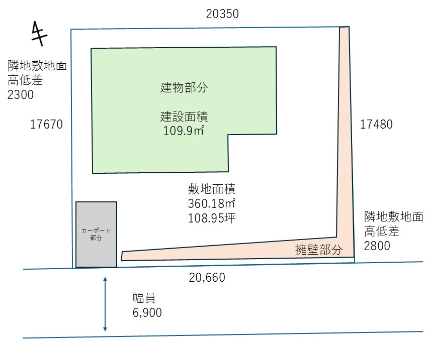 西宮市鷲林寺南町　古家付売土地の土地図