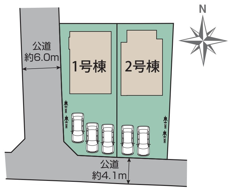BLOOMING GARDEN　熊谷市赤城町1丁目の区画図|図面と現況が異なる場合、現況を優先とします。【2号棟】