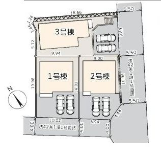 【区画図】 | 伊勢原市八幡台2丁目 2号棟 | ２号棟　南西・南東角地　南西側4m道路　南東側5.5m道路　カースペース並列で２台（車種による）