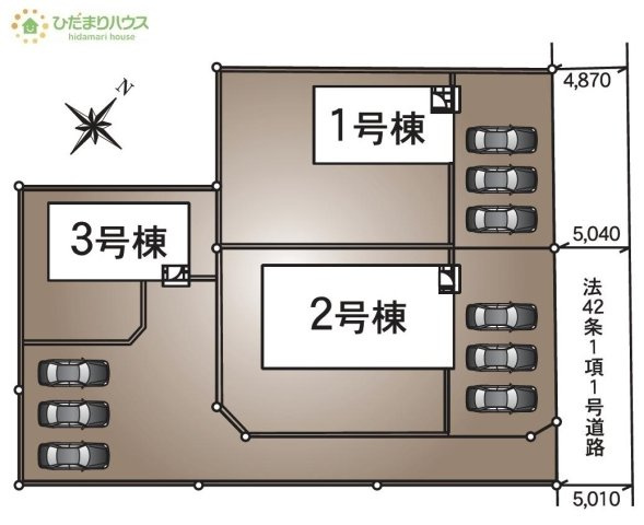 【区画図】 | つくば市高見原第17　新築戸建　3号棟 | カースペースは3台分確保!(^^)!
（3号棟）