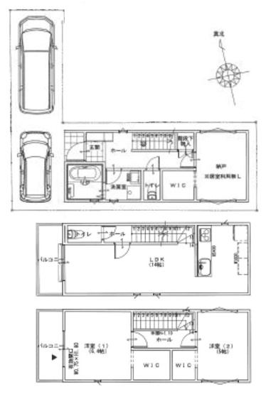 【間取り】 | 東住吉区公園南矢田4丁目 | 3階建「3LDK＋駐車2台可能」全居室にウォークインクローク完備です！