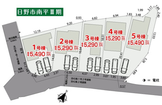 【区画図】 | 【仲介手数料無料！！】日野市南平9丁目　新築戸建て（全5棟）1号棟　5490万円