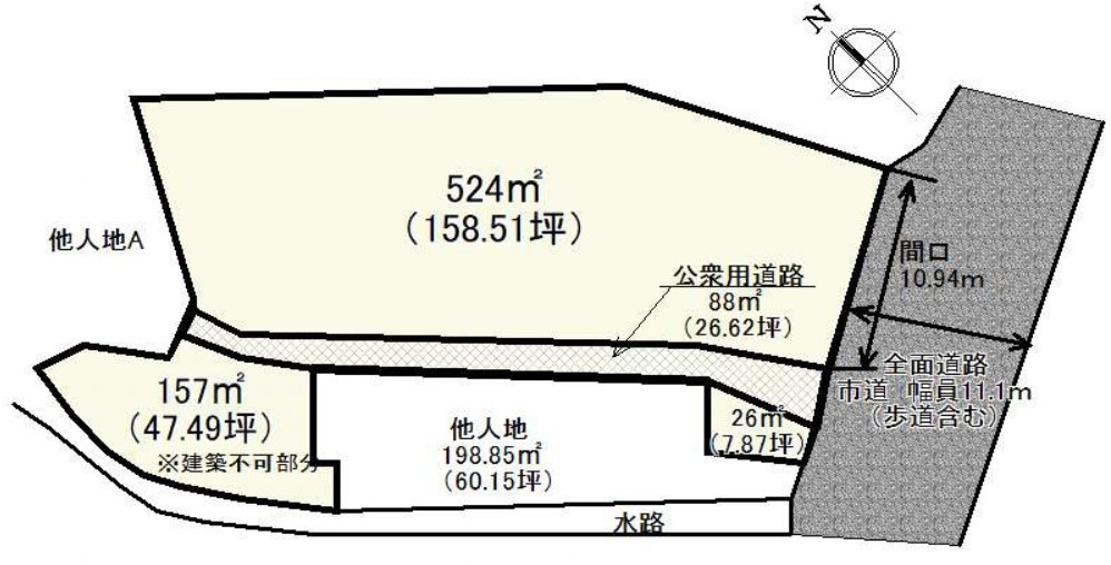 野洲市野洲　建築条件無し売土地の土地図