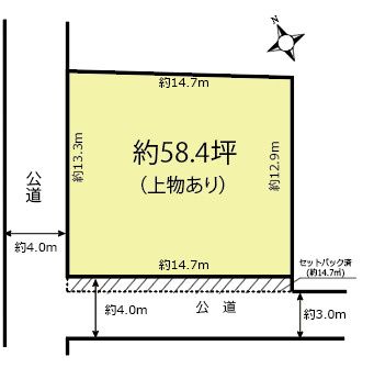〈調整区域〉約58坪。住宅の建築に第43条1項の建築許可が必要ですの土地図
