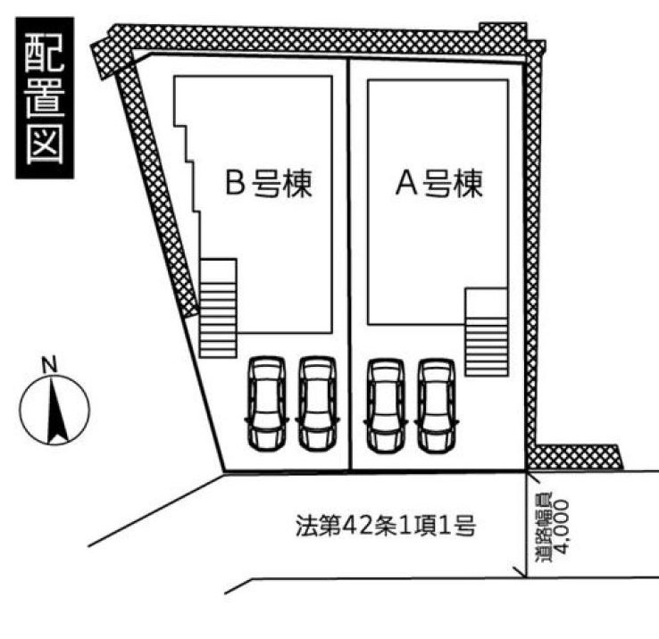 シックハウス対応　電子ドア　カースペース2台の区画図|B号棟