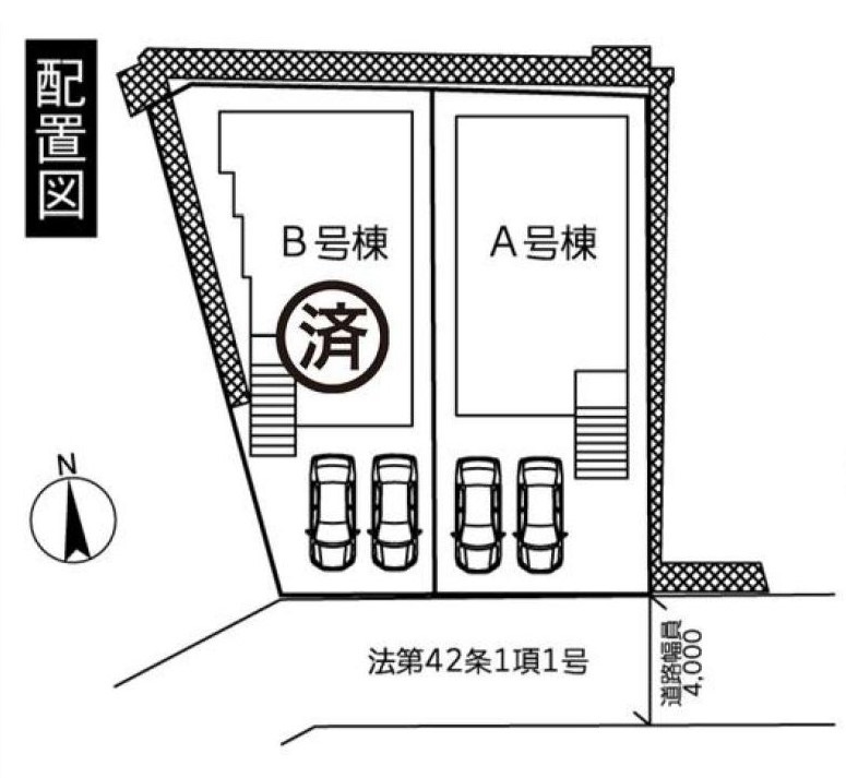 シックハウス対応　電子ドア　カースペース2台の区画図|A号棟