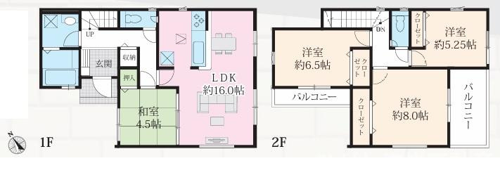 茅ヶ崎市美住町　新築戸建　全6棟の間取り|南向き　４LDK
