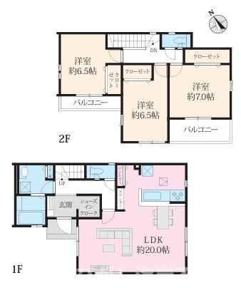 茅ヶ崎市美住町　新築戸建　全6棟の間取り|南向き　３LDK
