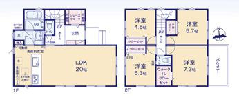 茅ヶ崎市松が丘1丁目　新築戸建　全9棟の間取り|南向き　４LDK