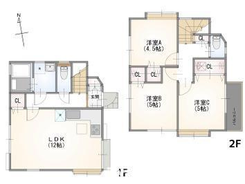 茅ヶ崎市室田２丁目　中古戸建の間取り|南向き　３LDK