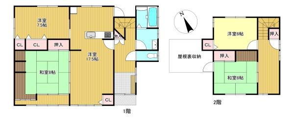 出雲市鹿園寺町　中古戸建の間取り