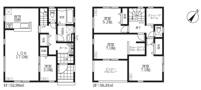 【間取り】 | 久喜市鷲宮駅Ⅲ　Livele Fine　新築戸建　全2棟　1号棟