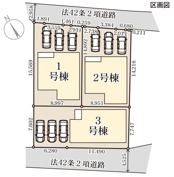リーブルガーデン西原町小那覇・２号棟の区画図|接道状況：北側2.9ｍ町道／南側4.5ｍ里道