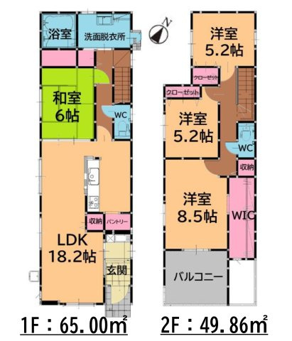 福岡市南区鶴田1丁目第1-2棟（5号棟）の間取り|全居室収納付きで便利です。