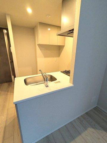 SEASON FLATS新御徒町EASTの設備|グリル付ガス3口カウンターキッチン、吊り戸棚付です