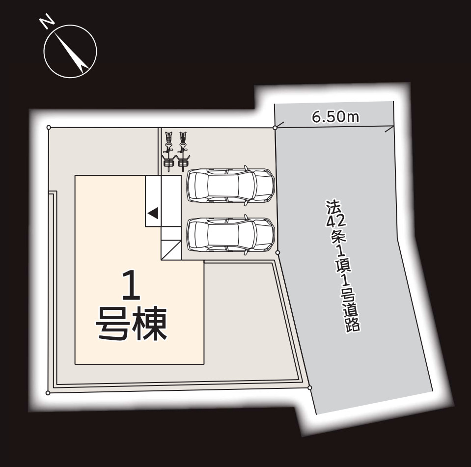  横浜市青葉区藤が丘２丁目 新築戸建て【仲介手数料無料】カースペース2台の区画図