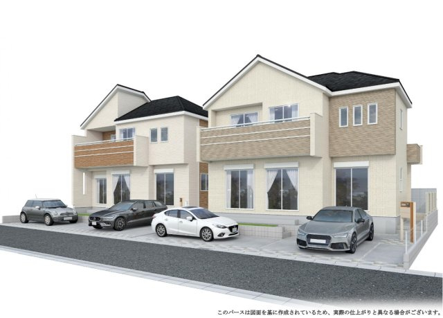 横浜市旭区中沢3丁目　新築戸建【仲介手数料無料】カースペース2台の外観パース