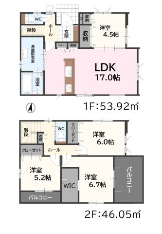古賀市千鳥6丁目第5-5棟（5号棟）の間取り|全居室収納付きで便利です。