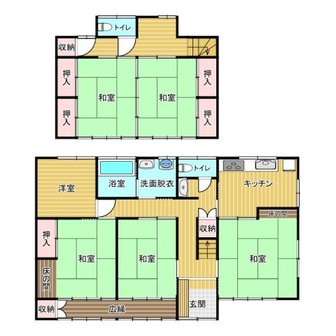 カーポート+駐車場付き♪三台可能♪広々６Kの矢板市扇町中古戸建の間取り