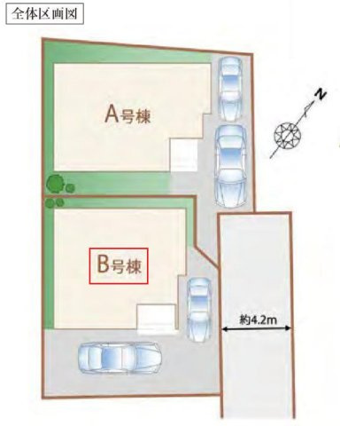 所沢市林3丁目・全2棟　新築一戸建　B号棟の区画図|【全2棟・B号棟】カースペース2台分。