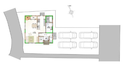 丸亀市　中府町①　太陽光つきオール電化住宅の区画図|駐車スペースは４台分確保しています。