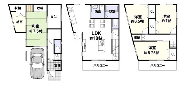 宮田町1丁目の間取り|土地面積６１．３３ｍ２、建物面積１１２．６４ｍ２