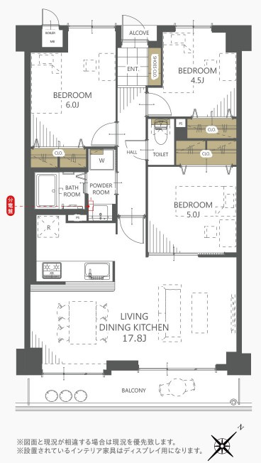 ユニライフ堺・宿院の間取り|オープンカウンターキッチンのある１７．８帖ＬＤＫ！南東向きで採光・通風・眺望良好です♪