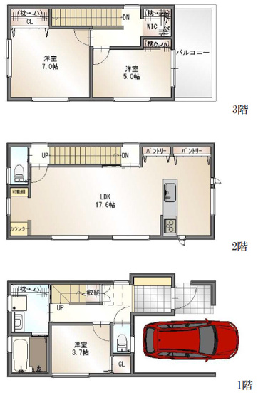 【間取り】 | 明石市大久保町江井島（全１）新築 | 3LDK＋WIC＋パントリーです。