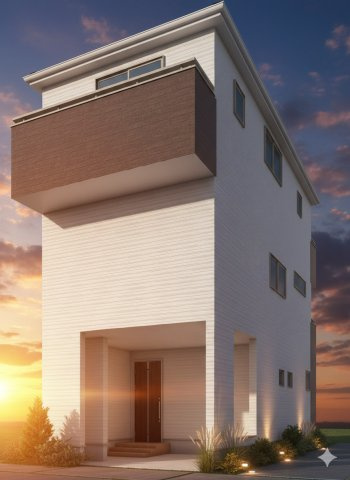 三郷市戸ケ崎　新築戸建　全1棟の外観パース|完成予想図/このパースは図面を基に描いたもので実際とは多少異なる場合がございます。
