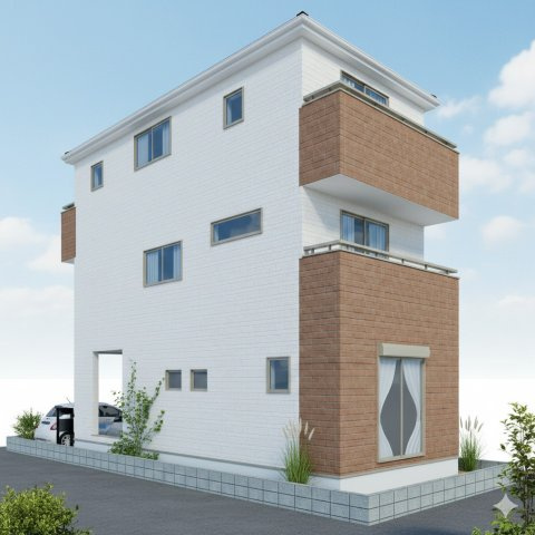 三郷市戸ケ崎　新築戸建　全1棟の外観パース|完成予想図/このパースは図面を基に描いたもので実際とは多少異なる場合がございます。
