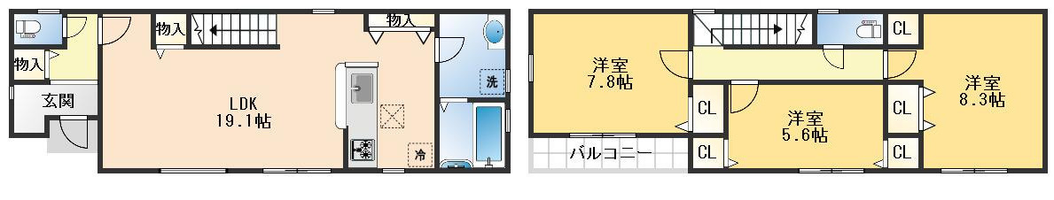 豊中市千成町1丁目　新築戸建の間取り