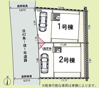藤沢市善行坂　新築戸建　全2棟1号棟の区画図