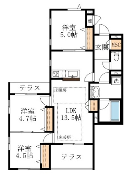 Encantの間取り|★1フロア2部屋　角部屋です★