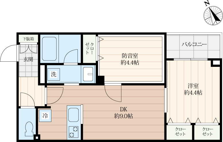 「防音マンション」クリオラモード新江古田サウンドテラスの間取り|24時間演奏可能な防音室完備の間取りです