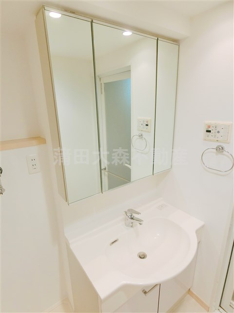 レジデンス新蒲田スクエアの洗面所|3面鏡の独立洗面台　洗面脱衣所