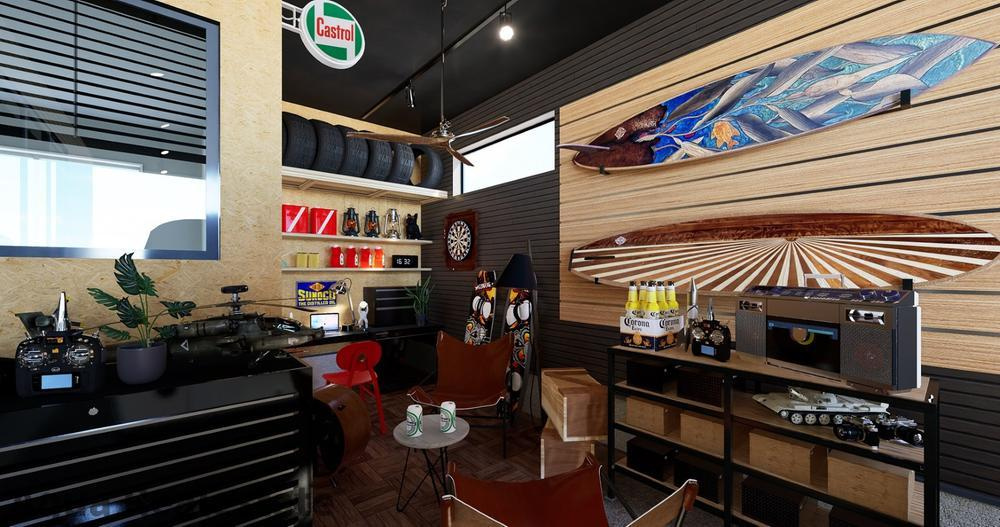 オール電化デザイナーズハウス高松市六条町④の内装|インナーガレージは愛車を愛でるための特等席。雨の日の乗り降りもスムーズで、メンテナンスやDIYに没頭できる、男の秘密基地感満載です！※画像はイメージです。